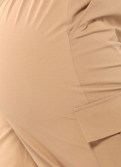 Nylon Cargo Shorts With Bungee Cord Tie Hem - Desert Khaki
