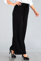 Rayon Twill Wide Leg Pants With Self Tie - Black