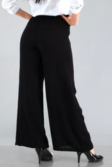 Rayon Twill Wide Leg Pants With Self Tie - Black
