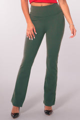 High Waist Soft Brushed Stretch Knit Flare Pants - Dark Green