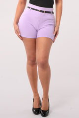 High Waist Sculpting Shorts With Faux Leather Belt - Purple Rose - SHOSHO Fashion