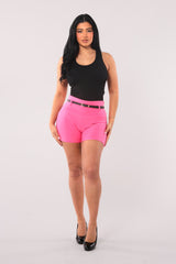 High Waist Sculpting Shorts With Faux Leather Belt - Sangria Sunset - SHOSHO Fashion