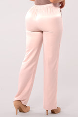 Tribute Silk Straight Leg Pants With Self Tie - Blush Pink