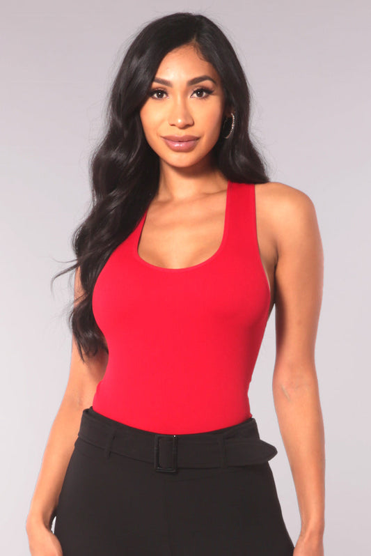 Rib Knit Racerback Fitted Tank Tops - Red