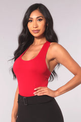 Rib Knit Racerback Fitted Tank Tops - Red