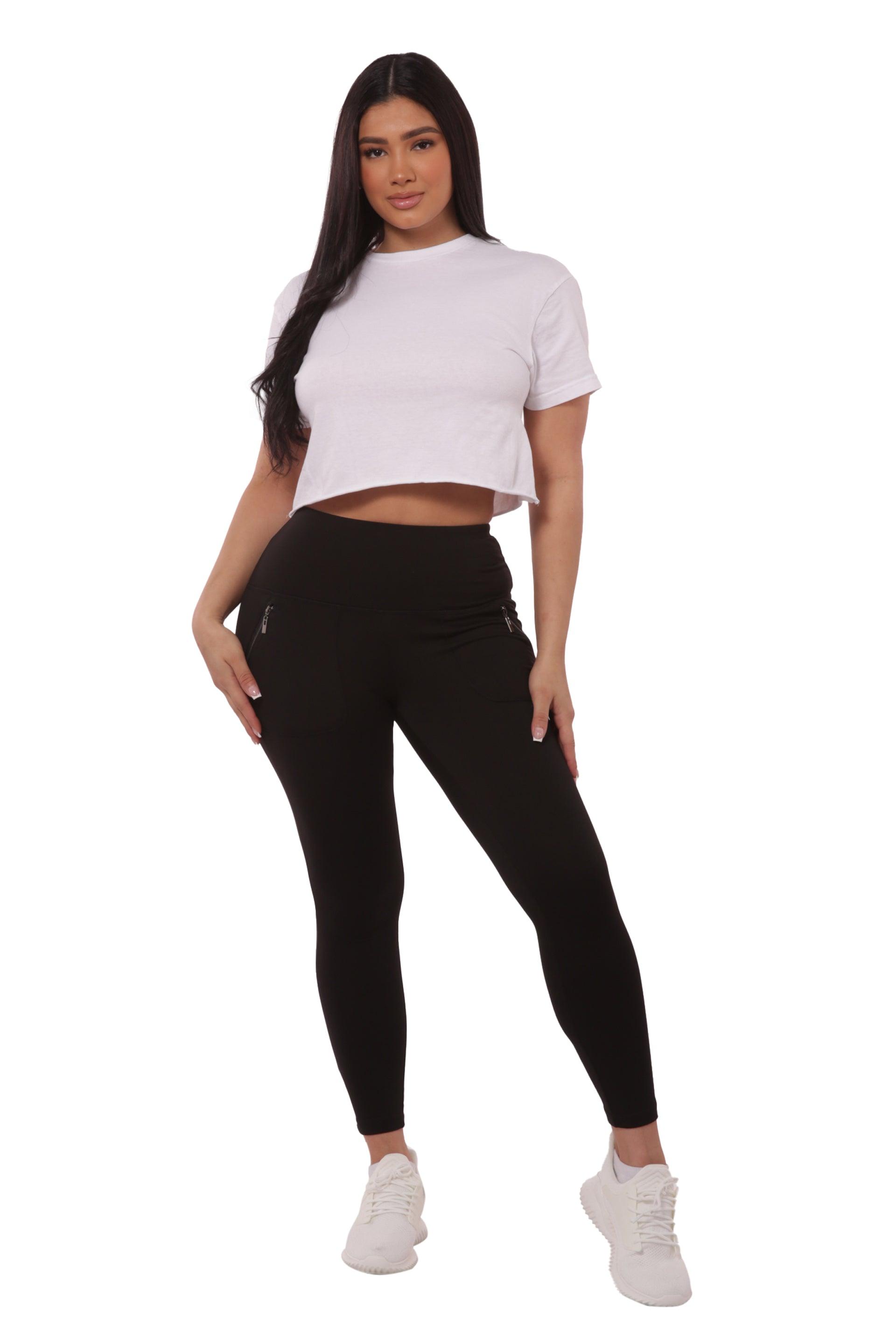 High Rise Buttery Soft Leggings With Zipper Pockets - Black