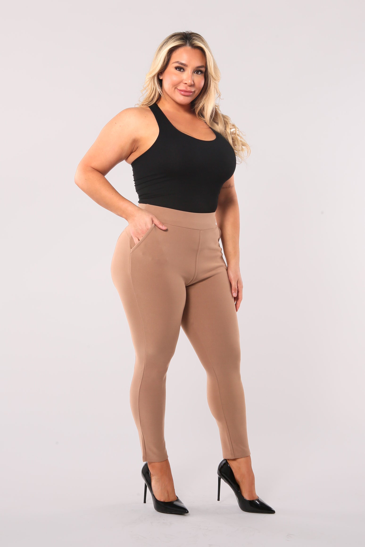 Elaine High Waist Tummy Compression Slimming Leggings - Big Size in Brown