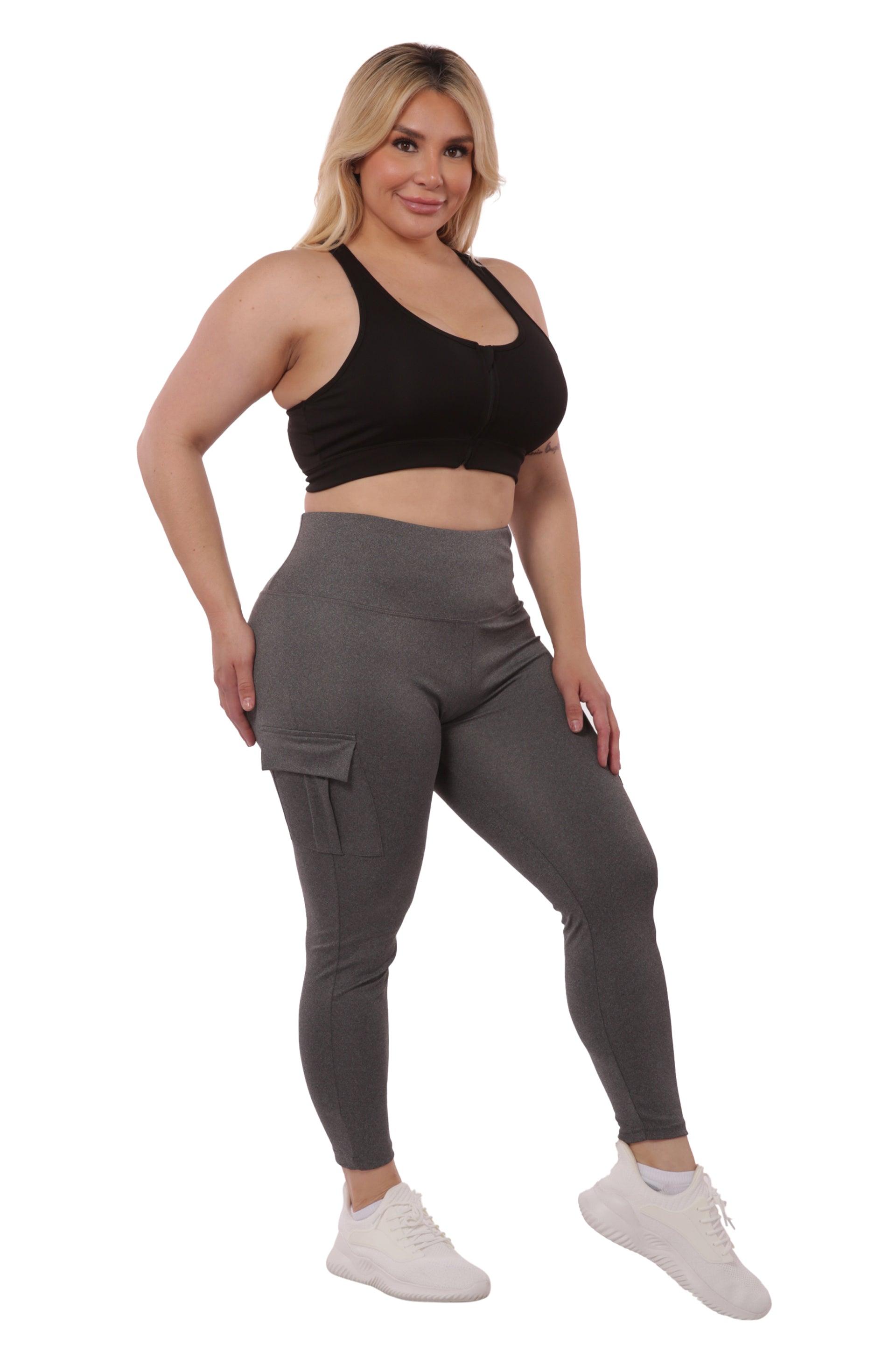 Plus Size High Waist Tummy Control Sports Leggings With Side Pockets & Mesh  Panels - Magenta