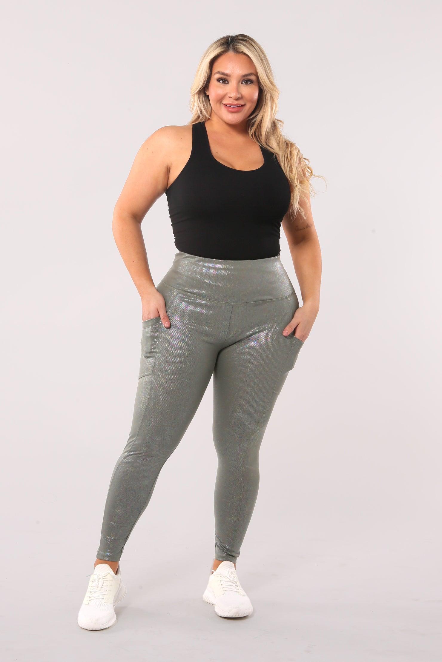 ShoSho Womens Plus Size Leggings Yoga Pants High Waist Sports Tights with  Side Mesh Phone Pockets Space Dye Print White/Grey 1X/2X