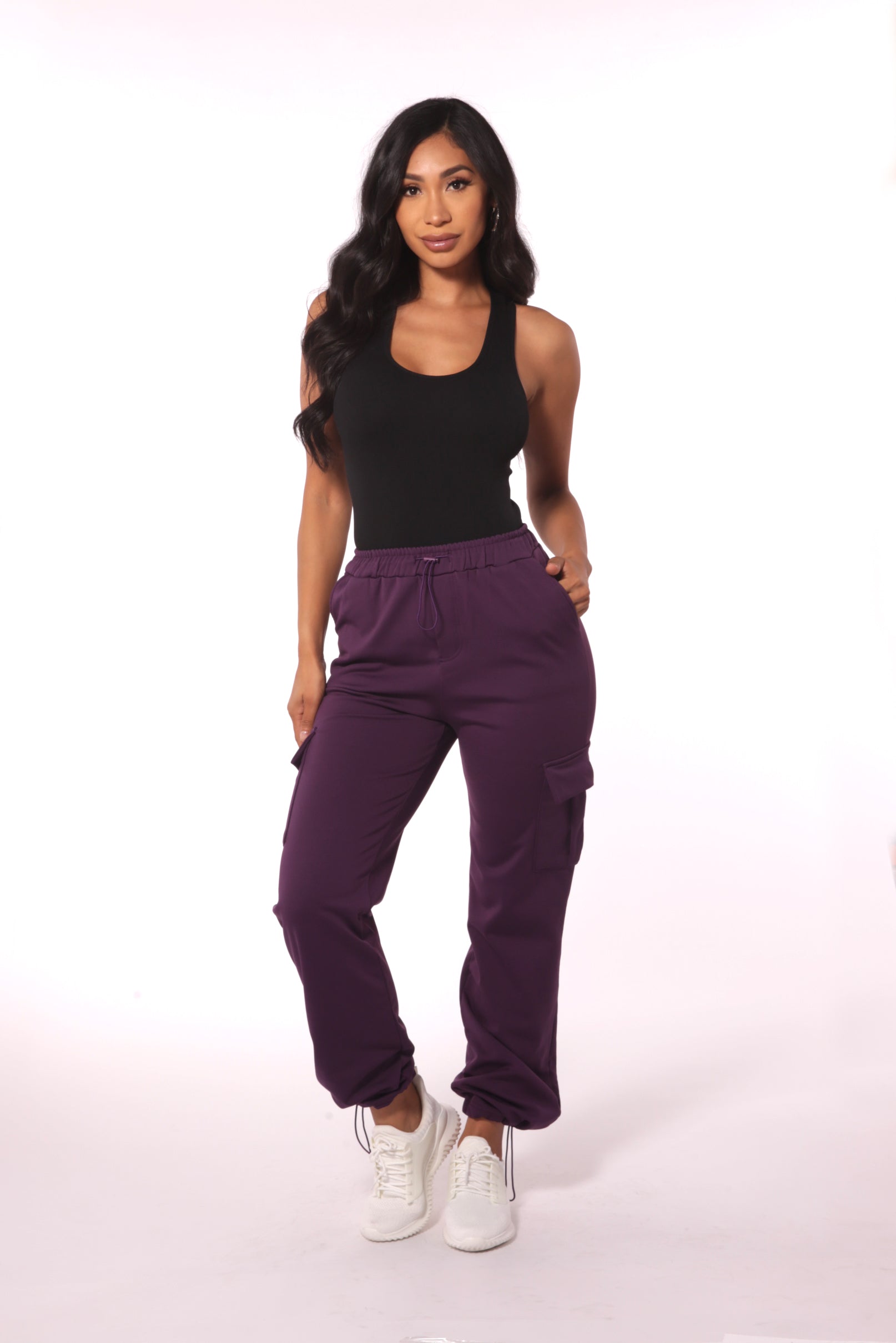 Straight Leg Cargo Pants With Bungee Cord Ties - Purple – SHOSHO Fashion