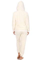 2-Piece Fur Pullover Hoodie + Joggers Set - Cream - SHOSHO Fashion