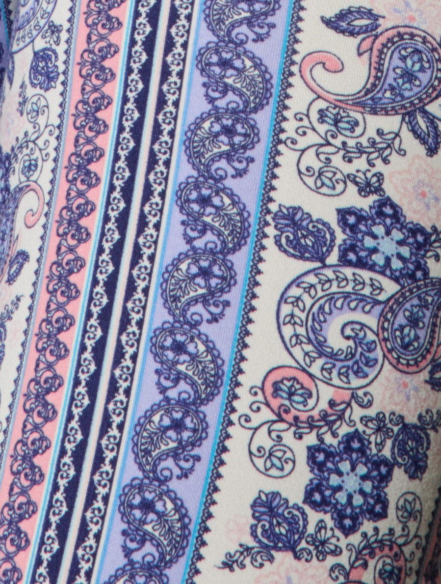 High Waist Soft Brushed Printed Flare Pants - Purple, Pink, White Boho