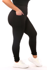 High Waist Rib Knit Leggings With Side Pockets - Black