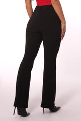 High Waist Scupting Flare Pants With Belt Buckle Detail - Black