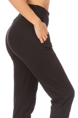 High Waist Soft Brushed Fleece Lined Cropped Joggers - Black