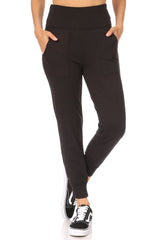 High Waist Soft Brushed Fleece Lined Cropped Joggers - Black
