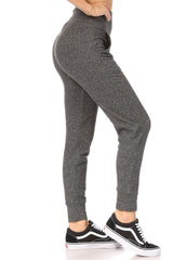 High Waist Soft Brushed Fleece Lined Cropped Joggers - Dark Heather Gray