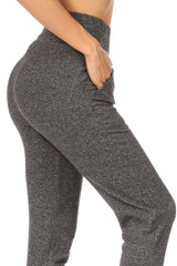 High Waist Soft Brushed Fleece Lined Cropped Joggers - Dark Heather Gray