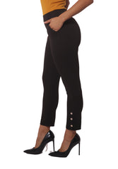 Cropped Pants With Side Ankle Button Detail - Black