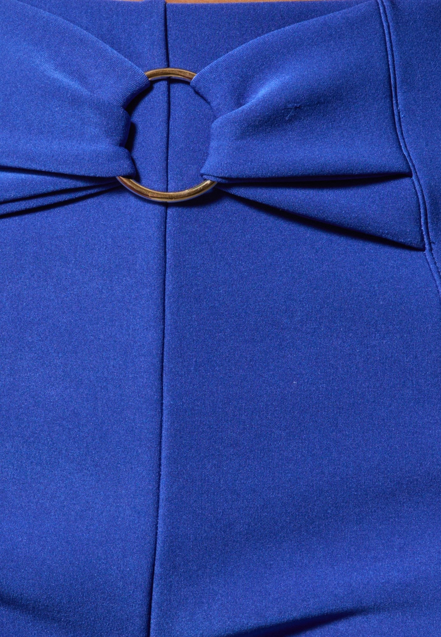 High Waist Straight Leg Pants With O-Ring Buckle Waist Detail - Surf The Web Blue