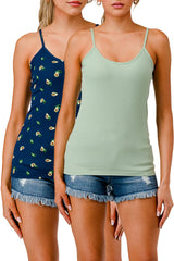 2-Pack Rib Knit Cami Tank Tops - Green, Blue Avocados