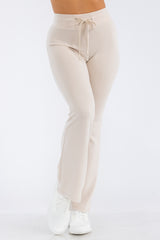 Buttery Soft Drawstring Waist Flare Pants - Almond Milk