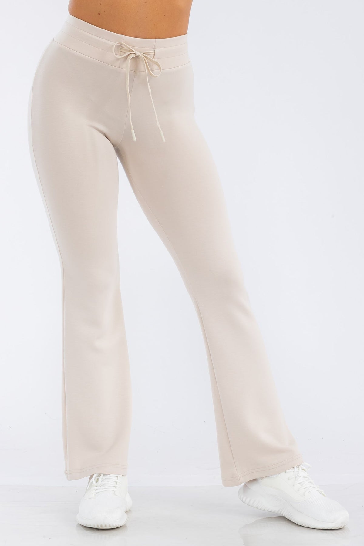 Buttery Soft Drawstring Waist Flare Pants - Almond Milk