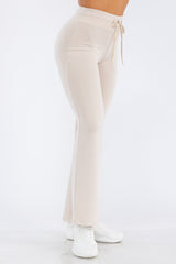 Buttery Soft Drawstring Waist Flare Pants - Almond Milk