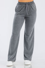 French Terry Drawstring Waist Straight Leg Sweatpants - Heather Charcoal