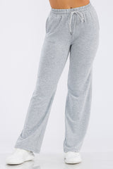 French Terry Drawstring Waist Straight Leg Sweatpants - Light Heather Gray