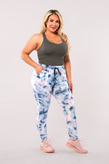 Plus Size Soft Brushed Joggers With Shoe Lace Tie - Blue, Pink Tie Dye - S&G Apparel