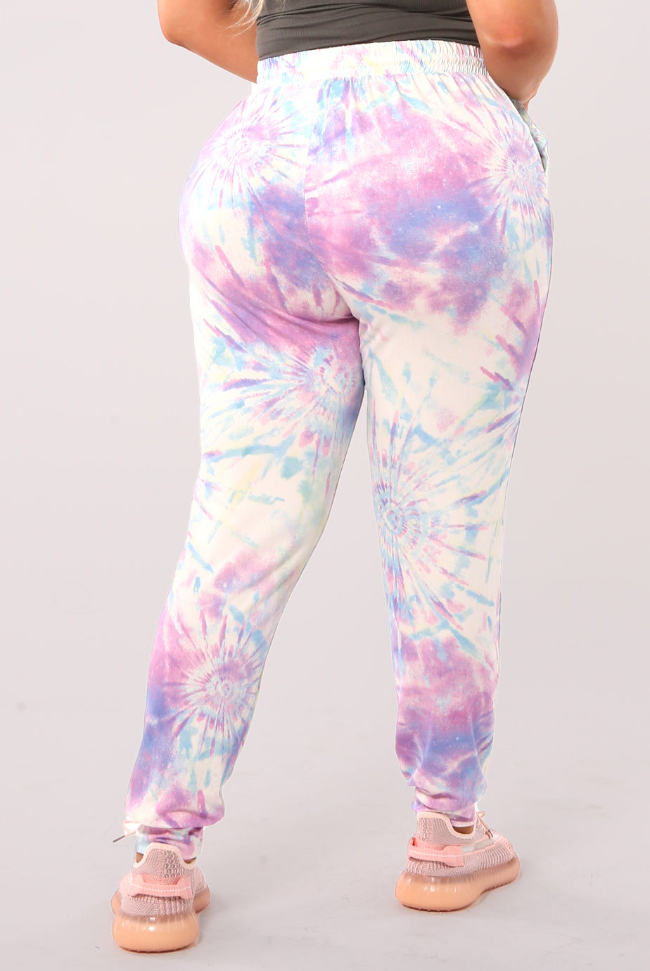Plus Size Soft Brushed Joggers With Shoe Lace Tie - White, Pink, Blue Tie Dye - S&G Apparel