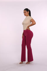 High Rise Pull On Sculpting Flare Pants - Magenta
