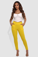 High Waist Sculpting Treggings With Front Pockets - Yellow