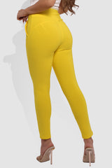High Waist Sculpting Treggings With Front Pockets - Yellow