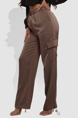 Soft Satin Bungee Cargo Sweatpants - Dark Taupe