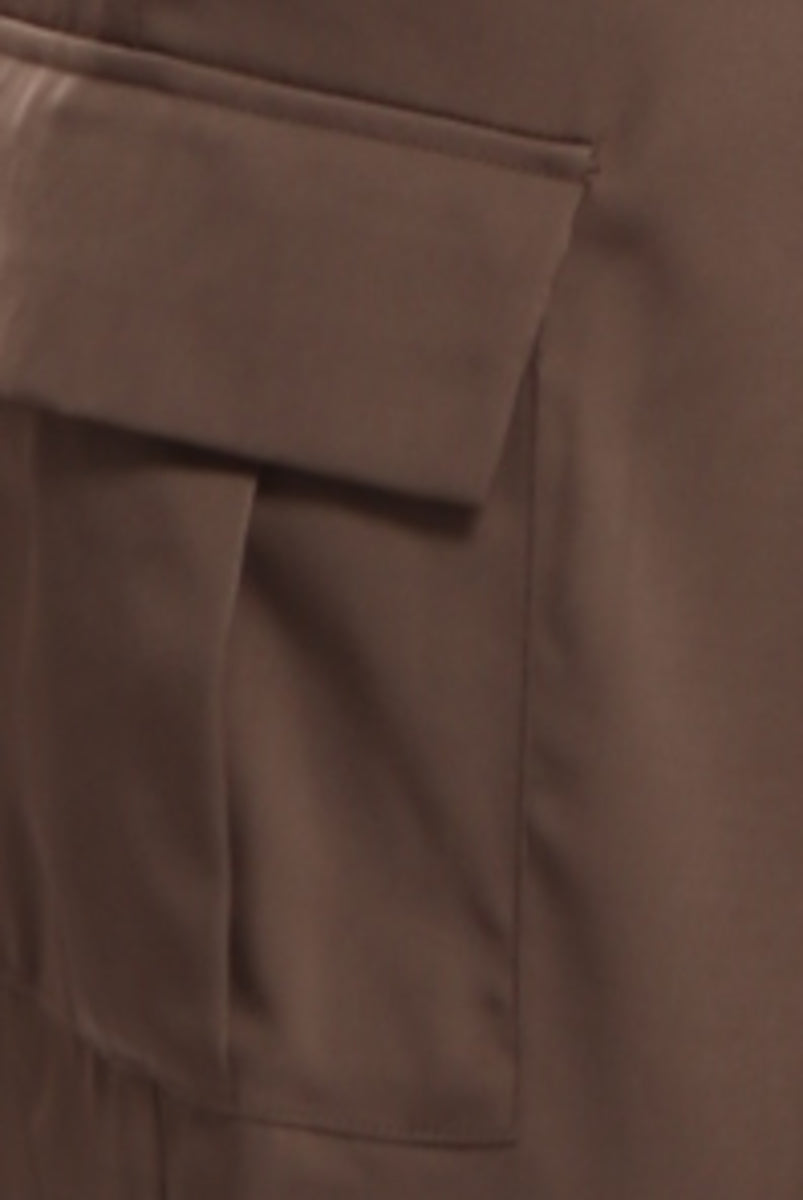 Soft Satin Bungee Cargo Sweatpants - Dark Taupe