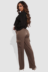 Soft Satin Bungee Cargo Sweatpants - Dark Taupe