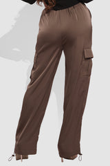 Soft Satin Bungee Cargo Sweatpants - Dark Taupe