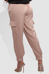 Satin Cargo Joggers With Self Waist Tie - Blush