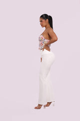 Tummy Control Butt Sculpting Flare Pants With Button Fly Waist Detail - White