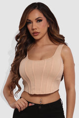 Cropped Corset Seam Tank Tops - Taupe