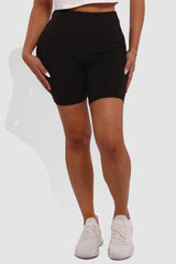 Tummy Control Biker Shorts With Side Pockets - Black