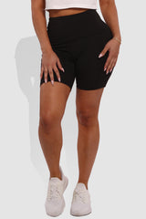 Tummy Control Biker Shorts With Side Pockets - Black