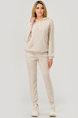 2-Piece Set Sweater Knit Hoodie + Jogger Sweatpants - Heather Oatmeal