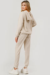 2-Piece Set Sweater Knit Hoodie + Jogger Sweatpants - Heather Oatmeal