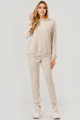 2-Piece Set Sweater Knit Hoodie + Jogger Sweatpants - Heather Oatmeal