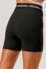 Elastic Waistband Sports Shorts With Wording - Black