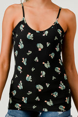 2-Pack Rib Knit Cami Tank Tops - Green, Black Cactus