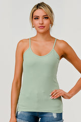 2-Pack Rib Knit Cami Tank Tops - Green, Black Cactus